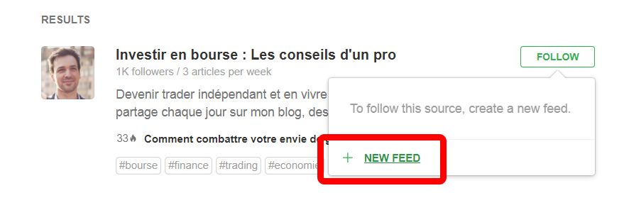 New feed sur Feedly