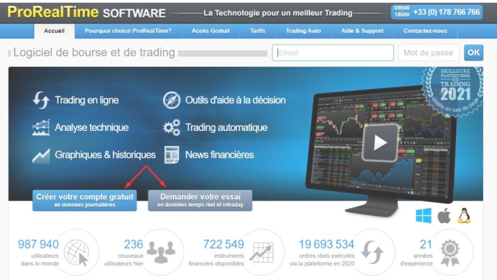 Création d'un compte sur ProRealTime