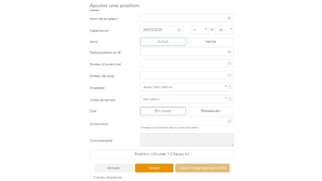 Comment ajouter une nouvelle position au journal de trading