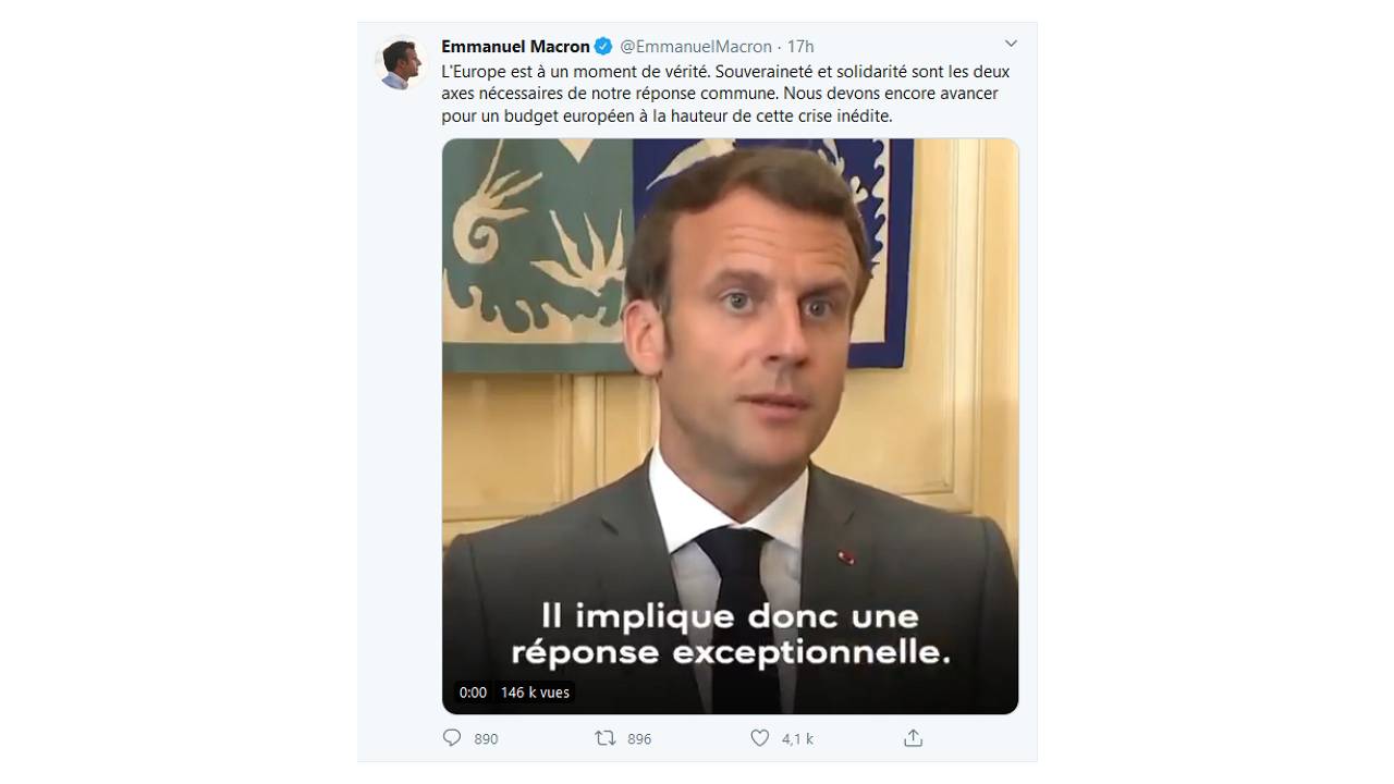Tweet du président Frnaçais Emmanuel Macron à l'issue de la visioconférence du 23 avril 2020
