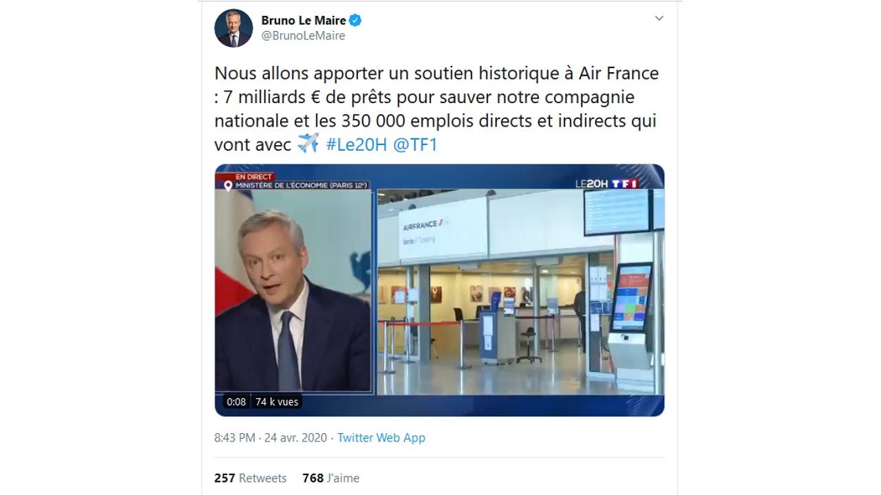 Tweet de Bruno Le Maire ministre de l'Economie et des finances français