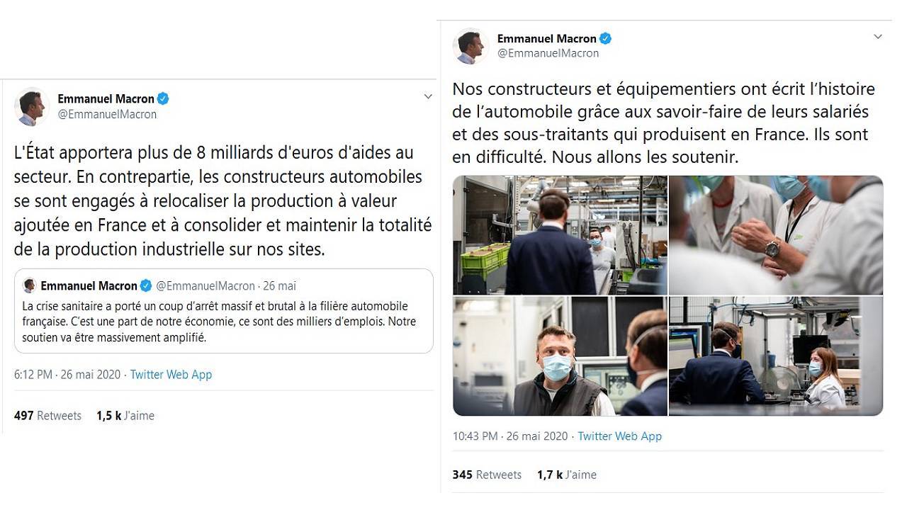 Tweet Emmanuel Macron - Plan de relance automobile 2020