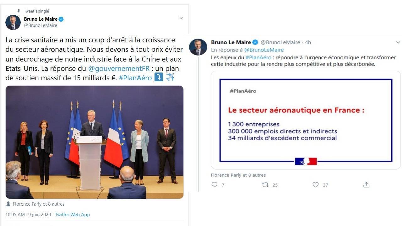 Tweets du ministre de l'2conomie et des Finances Brune Le Maire - 09juin2020