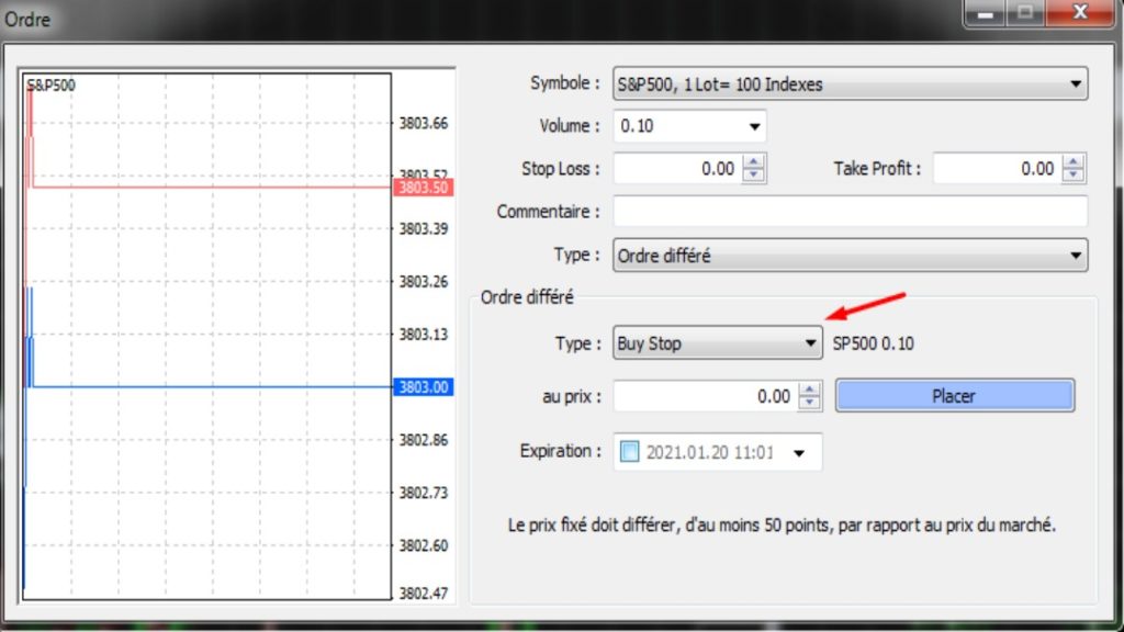 Fenêtre ordre Metatrader