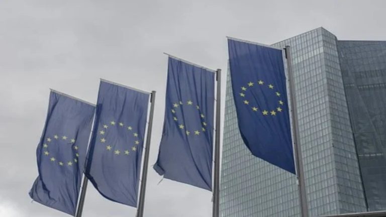 Drapeaux UE devant un building