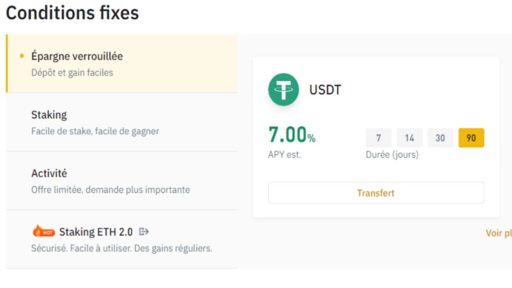 Conditions des comptes à terme sur Binance