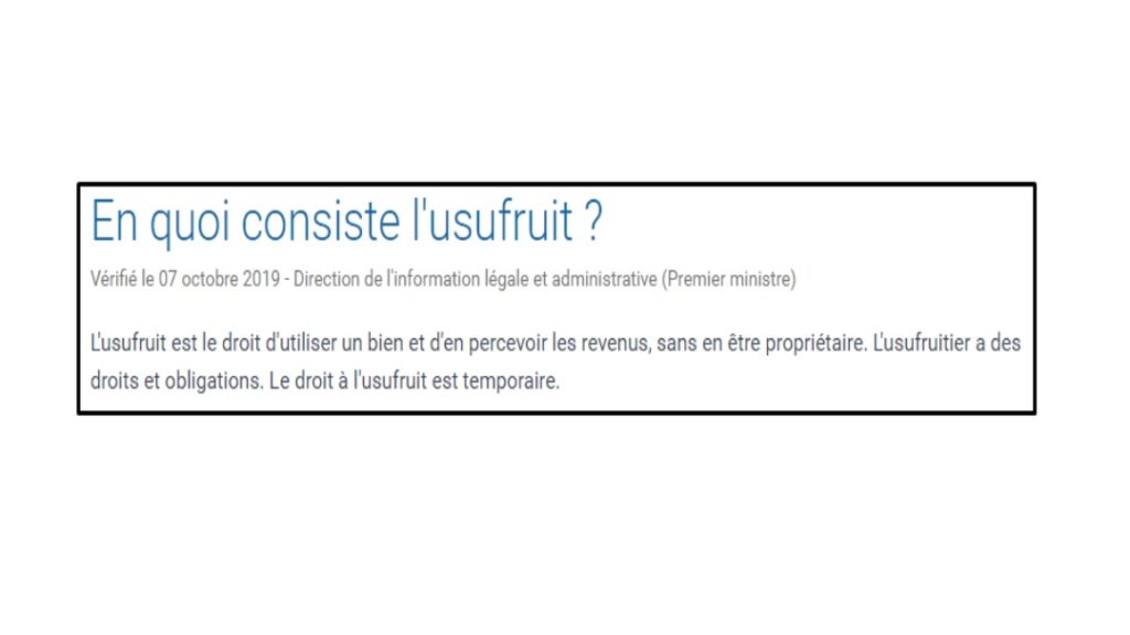 Définition de l'usufruit selon le site service public