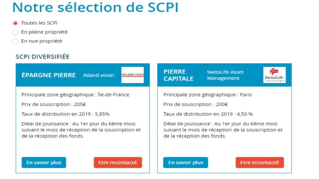 Exemple de sélection de SCPI chez le couriter en assurance vie Altaprofits