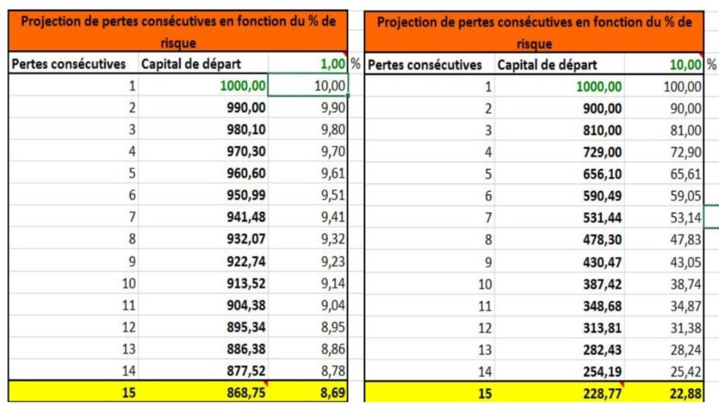 Projections de l'évolution d'un capital en fonction du risque