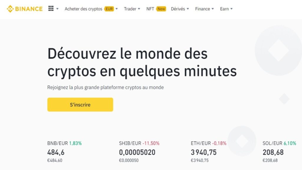 Page d'acceuil de Binance France