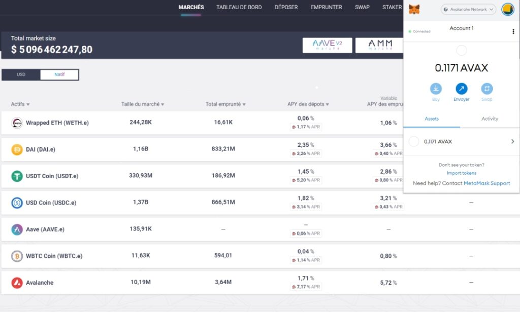 Connexion de Metamask avec Aave