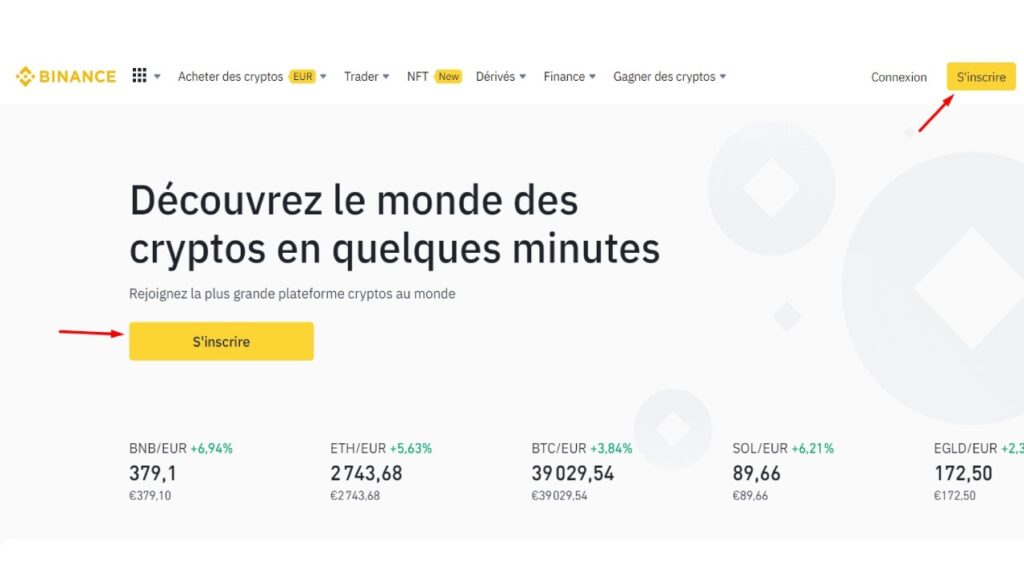 S'inscrire sur Binance