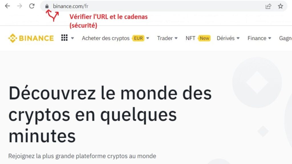 Trouver le site Binance et vérifier URL