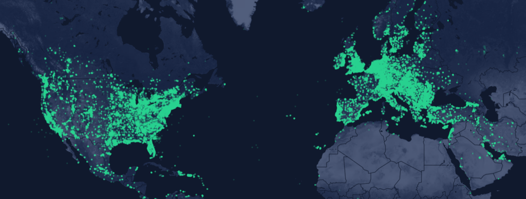 Helium HNT - Carte représentant les hotspot en Europe et aux USA