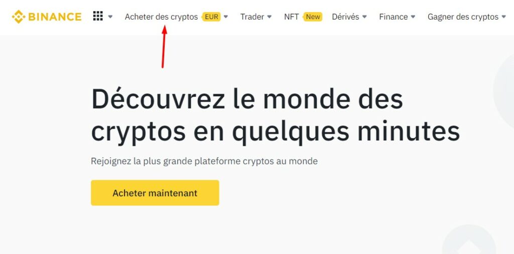 Onglet acheter des cryptos sur Binance