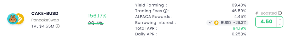 APY CAKE-BUSD sur Alpaca Finance