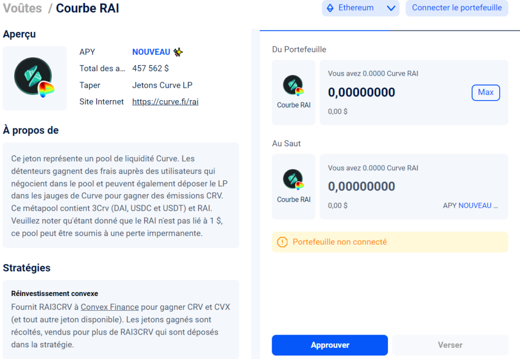 interface Yearn Finance - yield optimizer