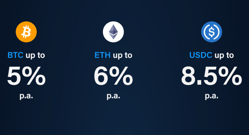 Exemples des rendements proposés sur Crypto Earn