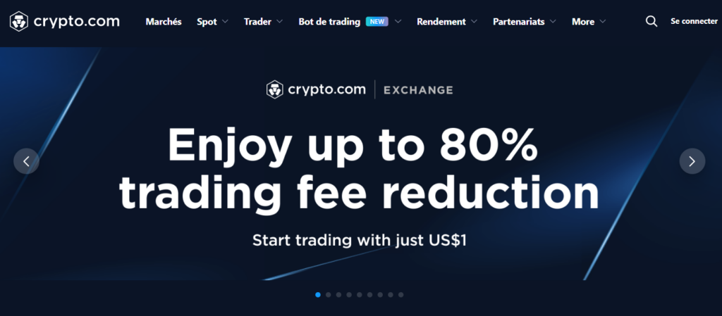 Page d'accueil de l'exchange Crypto.com