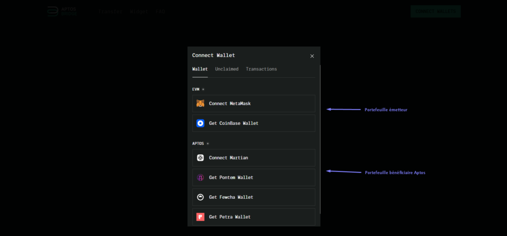 Aptos bridge, connect wallet