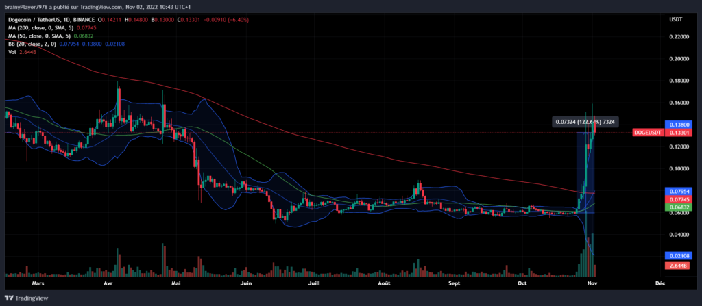 DOGE crypto explose de 120%