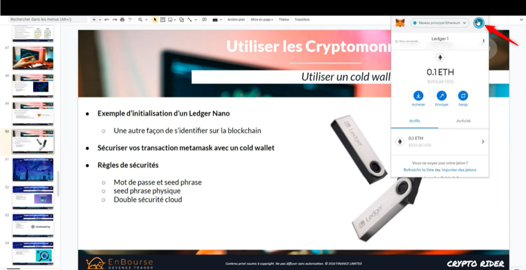 Ouvrir Metamask pour connecter Ledger depuis la formation Stradoji CryptoRider