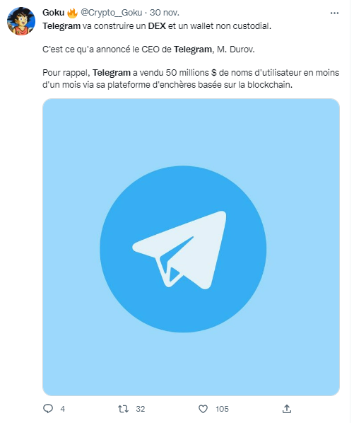Tweet expliquant le lancement d'un nouveau DEX par Telegram