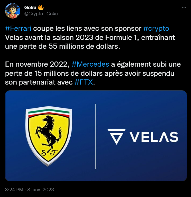 sponsor crypto Velas Ferrari