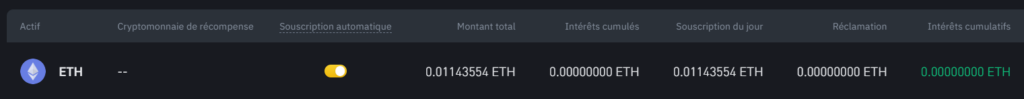 suivi de l'épargne flexbile Binance Earn