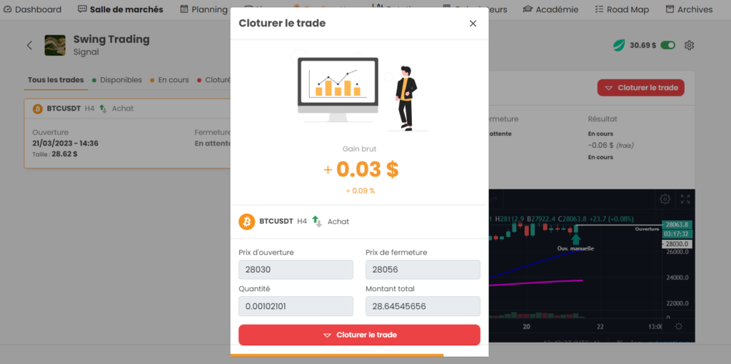 Clôturer un trade mode signal