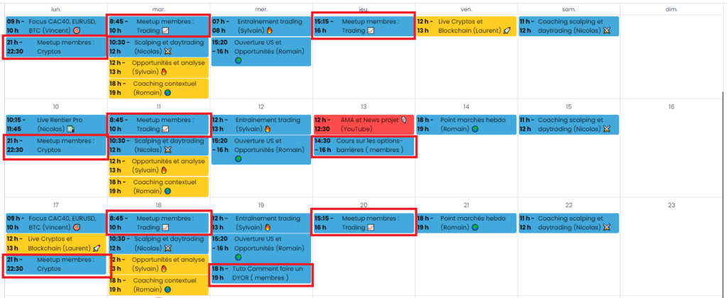 planning salle de marchés