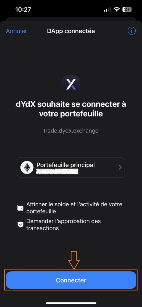 Accepter la connexion TrustWallet dYdX