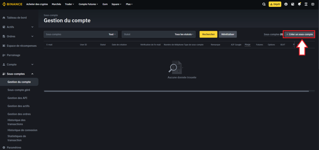 Créer un sous-compte Binance