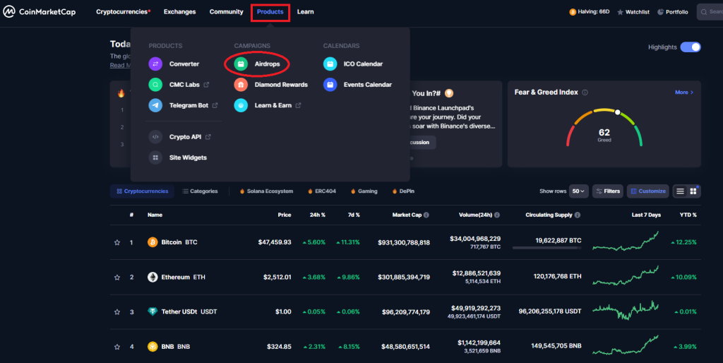 Airdrop crypto Coinmarketcap